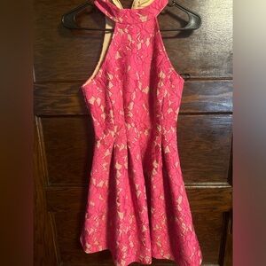 Lulu's Pink and Gold Lace Mini Dress, Size XS